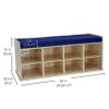 FDP Natural Birch 8-Compartment Storage Bench with Comfortable Blue Vinyl Seat (16" H) Organize Shoes, Hats, Toys - Durable Furniture for Home, Daycare, Preschool, Montessori Classroom, 14047-NTBL view 2