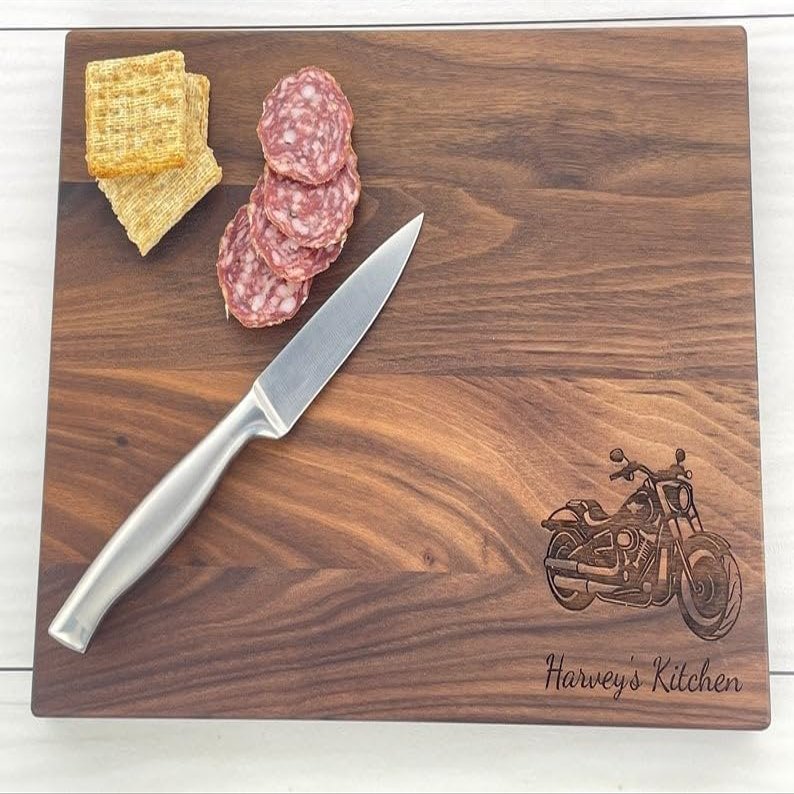 Personalized Cutting Board, Custom Cutting Board, Motorcycle Themed Gift, Biker Gift, Motorcycle Enthusiasts Gift, Biker Memorial Gift, 115 (Cherry, Handle 16" x 10.5")