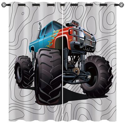 ONINUO Monster Truck Blackout Curtains for Girls Boy Home Decor, Cool 3D Machine Truck Car Racing Game Grommet Thermal Insulated Drapes Darkening Window Curtain for Bedroom Living Room, 55 x 63 Inch