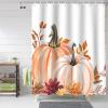 Anzona Thanksgiving Waterproof Shower Curtains Set - Extra Long 72 x 84 Inch, Orange Pink Pumpkin Fall Flower Leaf Polyester Fabric Bathroom Curtain with 12 Hooks, Bathroom Accessories, 1 Panel view 1