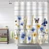 Anzona Spring Flower Waterproof Shower Curtains Set - Small 36 x 78 Inch, Blue Yellow Floral Butterfly Wheat Ear Wood Grain Polyester Fabric Bathroom Curtain, Bathroom Accessories, 1 Panel view 1