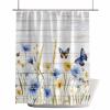 Anzona Spring Flower Waterproof Shower Curtains Set - Small 36 x 78 Inch, Blue Yellow Floral Butterfly Wheat Ear Wood Grain Polyester Fabric Bathroom Curtain, Bathroom Accessories, 1 Panel view 2