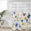 Anzona Spring Flower Waterproof Shower Curtains Set - Small 36 x 78 Inch, Blue Yellow Floral Butterfly Wheat Ear Wood Grain Polyester Fabric Bathroom Curtain, Bathroom Accessories, 1 Panel view 3