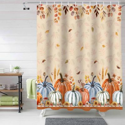 Anzona Thanksgiving Waterproof Shower Curtains Set - Extra Long 72 x 84 Inch, Pumpkin Sunflower Fall Leaves Orange Vintage Polyester Fabric Bathroom Curtain, Bathroom Accessories, 1 Panel