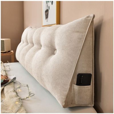 EORNOW Headboard Pillow, Triangular Bedside Cushion/Large Backrest Pillows, Bed/Sofa Triangular Reading Pillow Long Cushions with Removable Cover (Color : Light Beige, Size : 180 * 20 * 50cm)