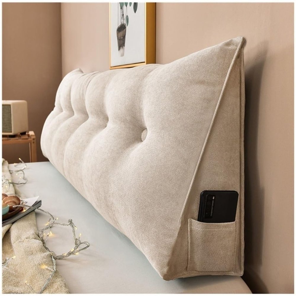 EORNOW Headboard Pillow, Triangular Bedside Cushion/Large Backrest Pillows, Bed/Sofa Triangular Reading Pillow Long Cushions with Removable Cover (Color : Light Beige, Size : 180 * 20 * 50cm)