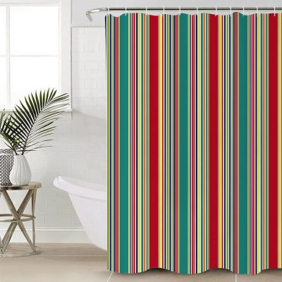 Colorful Stripes Shower Curtain for Bathroom 36" x 78" Teal Red Retro Texture Shower Curtain with Hooks Polyester Waterproof Home Bathtub Decor