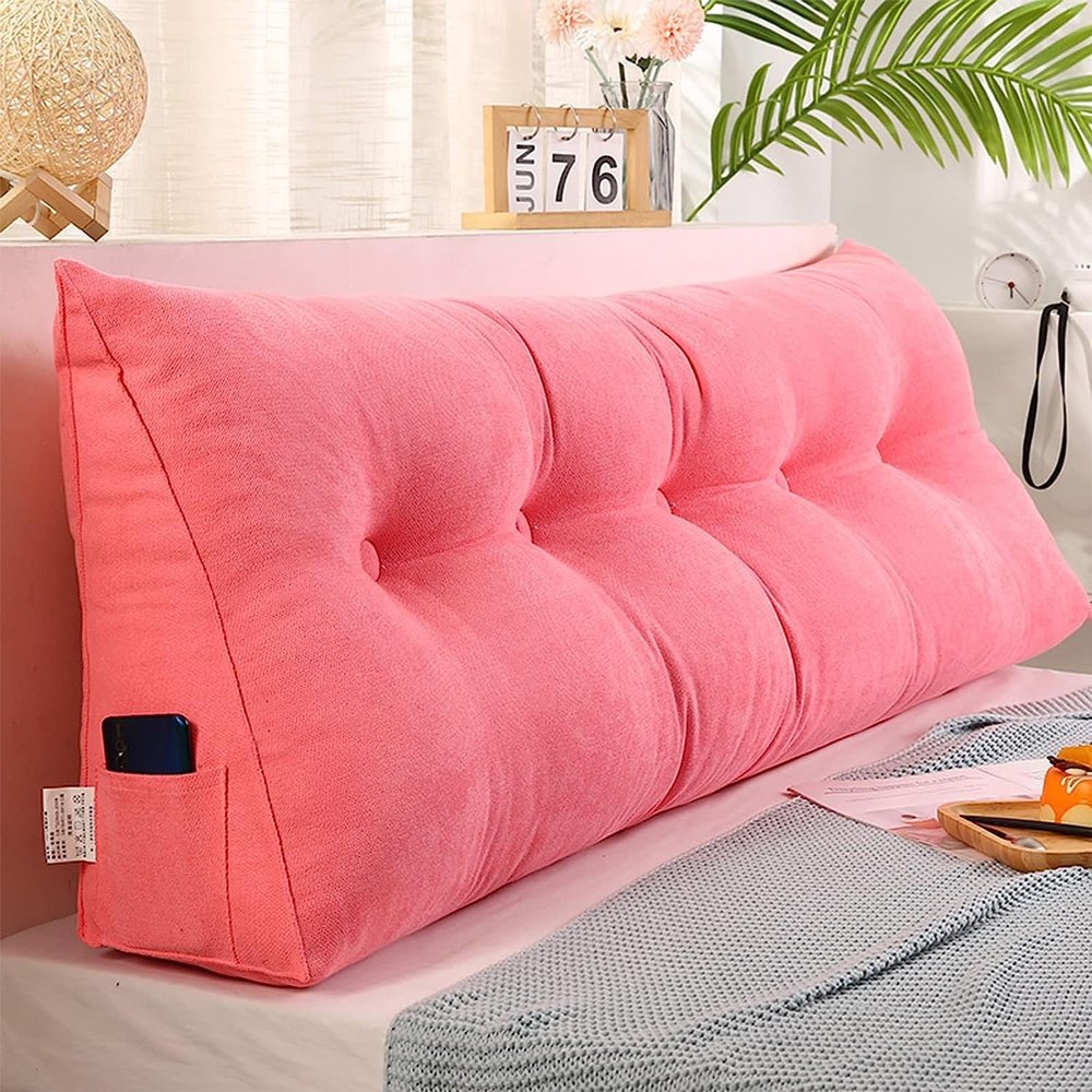 Queen Triangular Reading Wedge Pillow, Recliner Headboard Back Cushion Headboard Pillow Wedge Reading Pillow Gap Filler Triangular Cushion Waist Positioning Upholstery ( Color : Pink , Size : 31.5inch