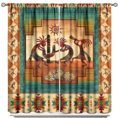 Kokopelli Blackout Curtains, Southwestern Native Window Drapes, Aztec Ethnic Print Pattern Thermal Insulation Window Treatments for Living Room Bedroom Kitchen Office 52x84in