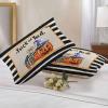 Chucoco Halloween Waterproof Pillow Covers for Couch Throw Pillow Cases Set of 2, Pumpkins with Crow Boo Decorative Cushion Pillow Covers 20x12In,Indoor Outdoor Decoration Trick Or Treat Black Stripe view 2
