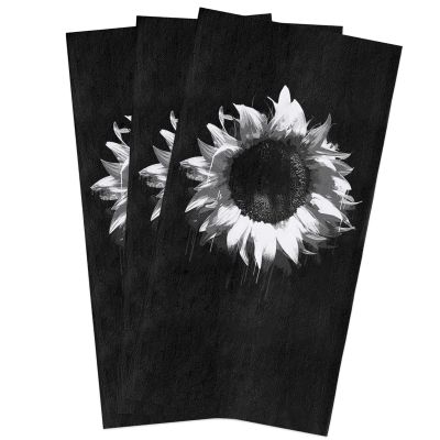 Abstract Floral Kitchen Towel Absorbent Dish Towels Black White Art Blossom Sunflower 3 Pack Soft Reusable Hand Towel Washing Cloths, Quick Drying Hanging Terry for Home Cleaning Aesthetic Plant