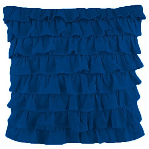2-PC Ultra Soft Solid Multi Ruffle Pillow sham 500 Thread Count 100% Cotton Fabric (Royal Blue Solid, Square 20'' x 20'')