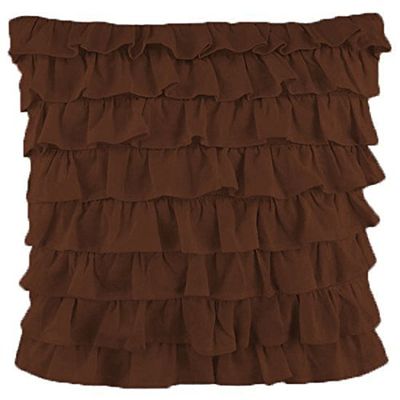 2-PC Ultra Soft Solid Multi Ruffle Pillow sham 500 Thread Count 100% Cotton Fabric (Brown Solid, Emperor/Oversize 20'' x 40'')