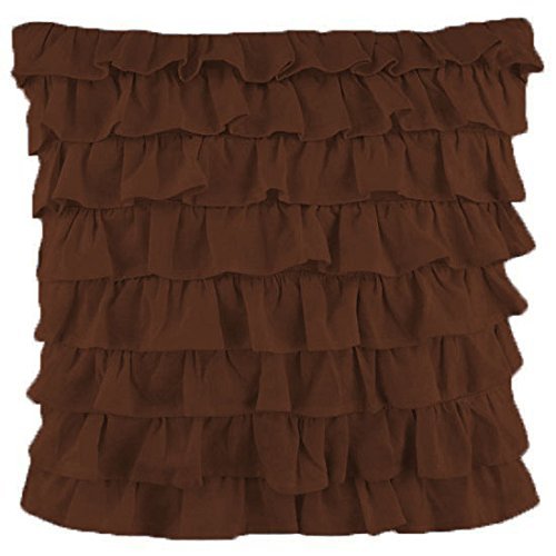 2-PC Ultra Soft Solid Multi Ruffle Pillow sham 500 Thread Count 100% Cotton Fabric (Brown Solid, Emperor/Oversize 20'' x 40'')