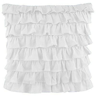 2-PC Ultra Soft Solid Multi Ruffle Pillow sham 500 Thread Count 100% Cotton Fabric (White Stripe, Euro 24'' x 24'')