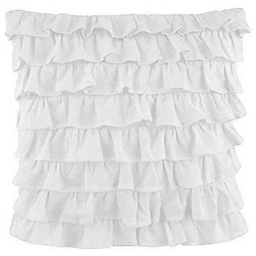 2-PC Ultra Soft Solid Multi Ruffle Pillow sham 500 Thread Count 100% Cotton Fabric (White Stripe, Euro 24'' x 24'')