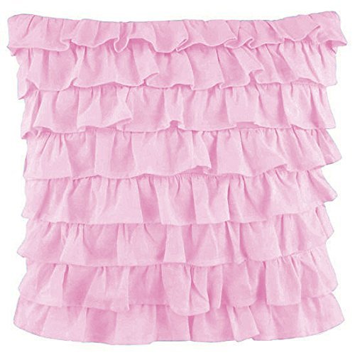 2-PC Ultra Soft Solid Multi Ruffle Pillow sham 500 Thread Count 100% Cotton Fabric (Pink Solid, Continental Square 31'' x 31'')