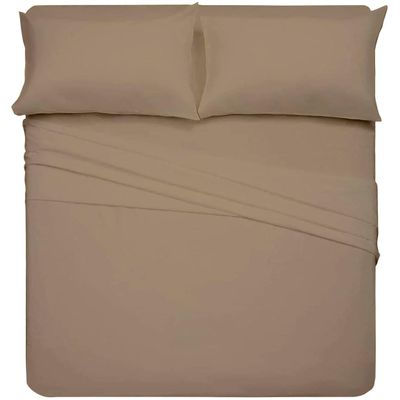 RV/Short Queen Sheet Set, Camper Queen Sheet Set, 4-Piece Bed Sheets for Campers & Travel Trailers, Fits Upto 6-10" Deep Pocket, Luxury Soft Brushed Microfiber Sheets, RV Mattress Sheets - Taupe