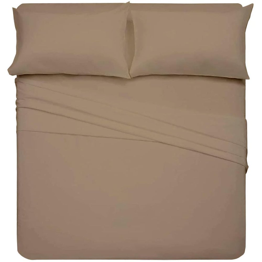 RV/Short Queen Sheet Set, Camper Queen Sheet Set, 4-Piece Bed Sheets for Campers & Travel Trailers, Fits Upto 6-10" Deep Pocket, Luxury Soft Brushed Microfiber Sheets, RV Mattress Sheets - Taupe