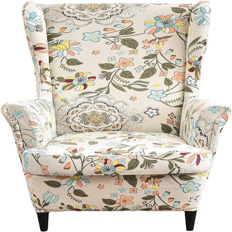 XMAYODS Wing Chair Slipcovers, 2 Piece Stretch Wingback Chair Cover Soft Armchair Covers Furniture Protector Cover with Elastic Bottom for Living Room Bedroom (Color : #43)