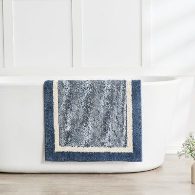 CozeCube Bath mats for Bathroom Non Slip, Fluffy Absorbent Microfiber Bath mat Washable, Aesthetic Bathroom Rugs, Long Navy Blue Bath mat, Navy Blue, 47" x 24"