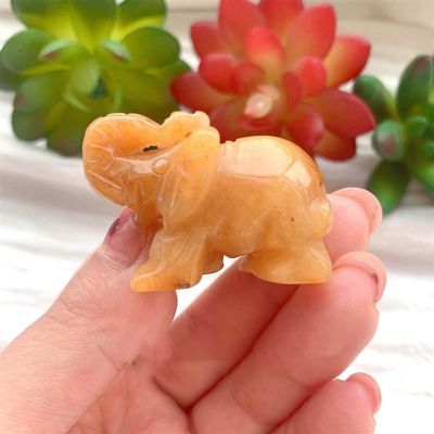 AtkitS 1PC Natural Crystal Rose Quartz Elephant Animals Crafts Healing Small Green Gem Carving Decoration Children Teaching Gifts (Color : Topaz)