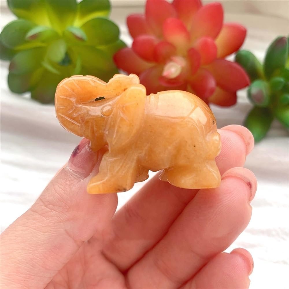 AtkitS 1PC Natural Crystal Rose Quartz Elephant Animals Crafts Healing Small Green Gem Carving Decoration Children Teaching Gifts (Color : Topaz)