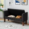 Awonde Storage Bench for Bedroom End of Bed Button Tufted Upholstered Bench Storage Ottoman Bench with Arms 52" Settee Bench Gray Linen view 3