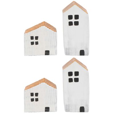 Alasum Wooden House Decor Set of 2, Small House Shape Desktop Ornament for Children's Room, White, 3.14 X 3.14 X 1.57 Inch, Synthetic Material