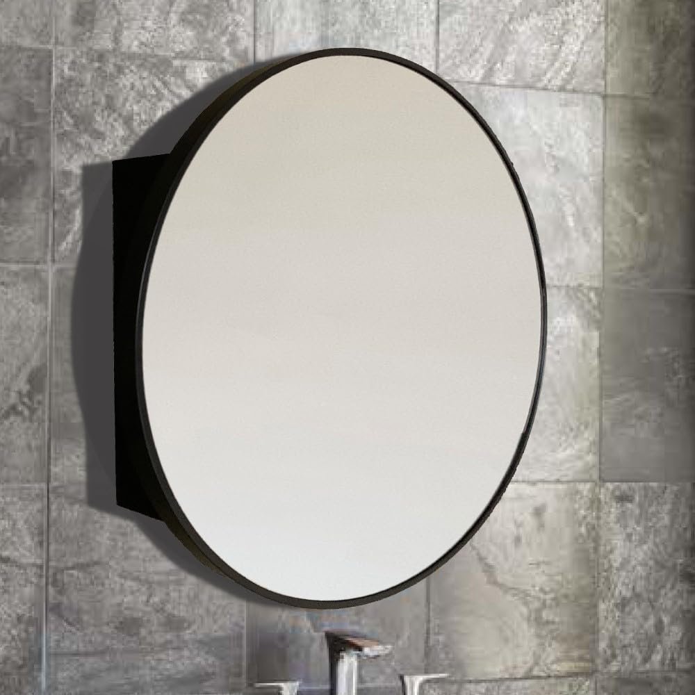 Bellaterra Home 8820-MC-BL Round Metal Frame Medicine Cabinet in Matte Black