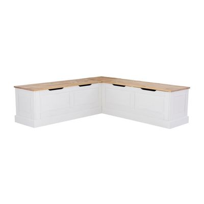 Linon Troyin Natural and White Wooden Storage Nook with Beige Cushions/Pillows