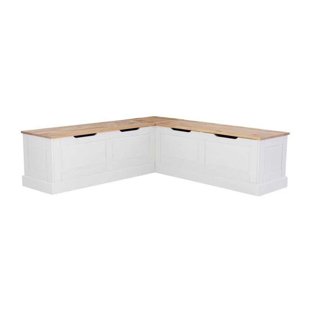 Linon Troyin Natural and White Wooden Storage Nook with Beige Cushions/Pillows
