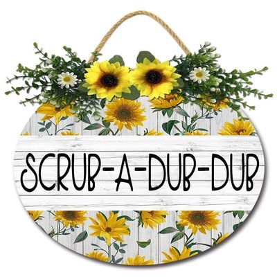 Isaric Scrub A Dub Dub Bathroom Front Door Sign Funny Wreaths Hanging Wooden Plaque Decoration Round Rustic Wood Farmhouse Porch Decor for Home Front Door Decor, 12 x 12 Inch
