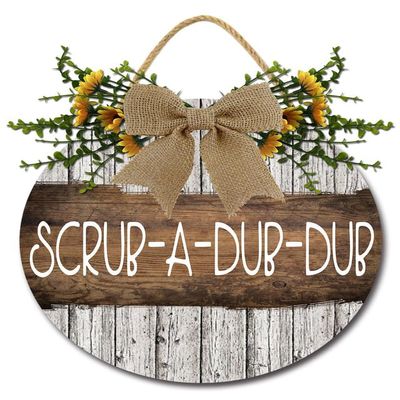 Isaric Bathroom Signs Decor-Wooden Farmhouse Bathroom Wall Decor-Scrub.A.Dub.Dub-Funny Bathroom Decor-Half Bathroom 11 x 11 Inch Round Wood Wreaths Wall Hanging Outdoor, Farmhouse, Porch, for Bathroom Wash House Toilet Housewarming Gift Decoration In