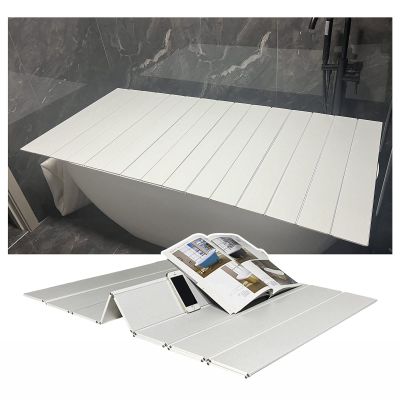 Bathtub Tray Bathtub Cover Shutter Bath Lid, PVC Waterproof Bathtub Insulation Cover Dust Board, Foldable Bathtub Tray Bathroom Rack for Books Phone Tablet, 0.6cm Thickness Multifunctional (Color : W
