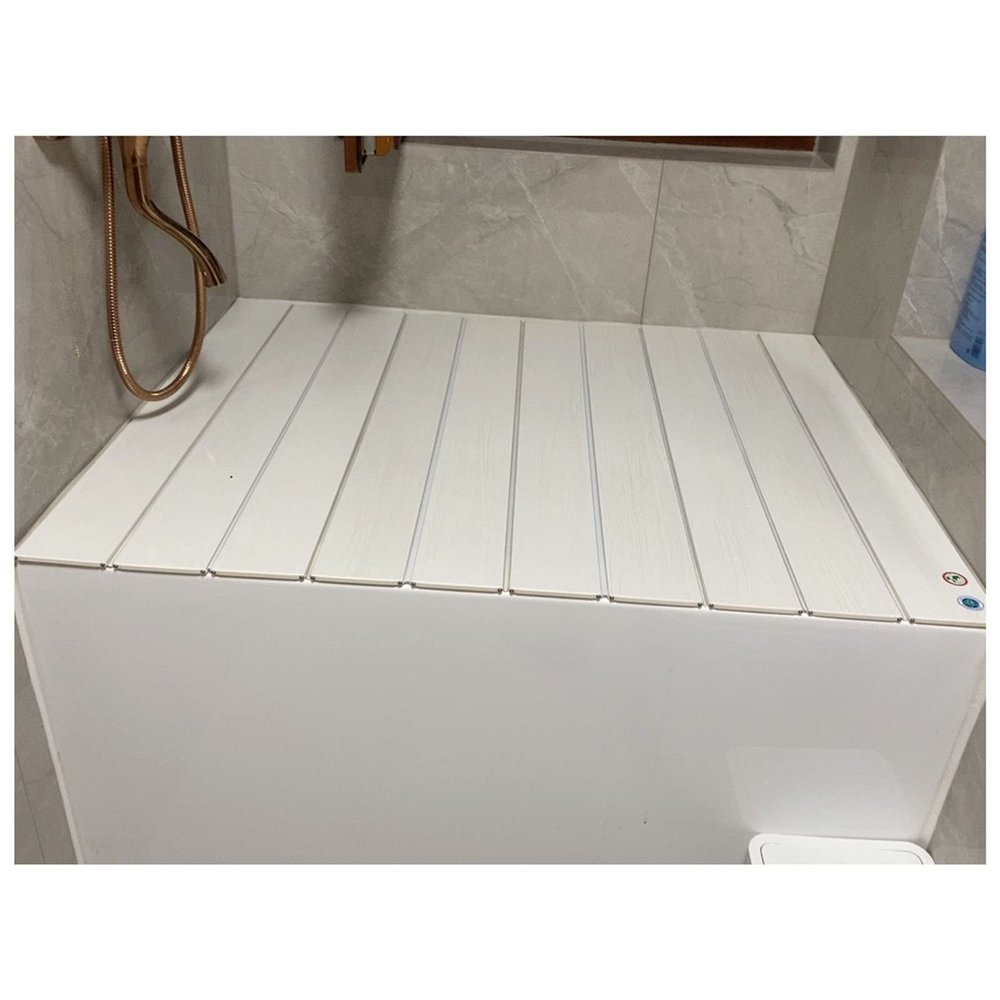 Bathtub Tray Bathtub Insulation Cover Bathtub Tray, Dust-Proof Board Shutter Bath Lid, Folding PVC Insulation Cover Bath Shelf for Spa, Bathroom & Shower, 0.6cm Thickness Multifunctional (Color : WHI