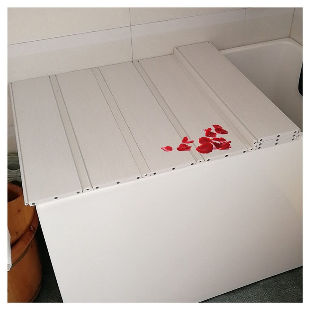 Bathtub Tray Bathtub Tray Bathtub Insulation Cover 1.2cm Thickness Anti-dust Dust Board Bathtub Accessories, Folding PVC Waterproof Shutter Bath Lid for Milk Baths Spa Multifunctional (Color : White