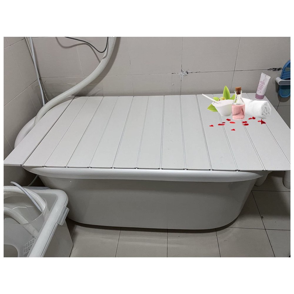 Bathtub Tray Folding PVC Bathtub Tray Bathtub Cover, Dust-Proof Heat-Resistant Insulation Cover Shutter Bath Lid for Most Standard Sized Bathtubs, Thickened 0.6cm, Bearing 5kg Multifunctional (Color