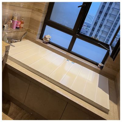 Bathtub Tray Folding Bathtub Cover Bathtub Tray, 1.2cm Thick PVC Waterproof Bath Lid, Insulation Bathroom Storage Rack Dust-Proof Cover for Most Standard Sized Bathtubs Multifunctional (Color : White
