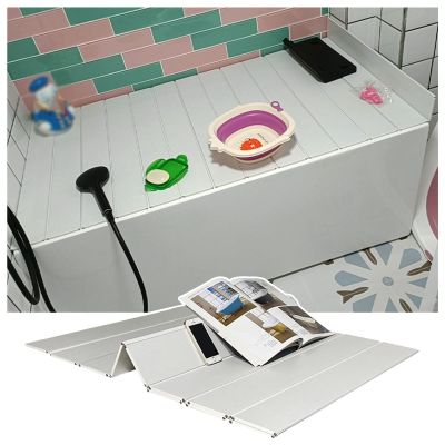 Bathtub Tray Foldable Bathtub Cover Shutter Bath Lid, White Bathtub Insulation Cover Dust Board for Most Standard Sized Bathtubs, 0.6cm Thickness Bathtub Tray for Book, Phone, Tablet Multifunctional (