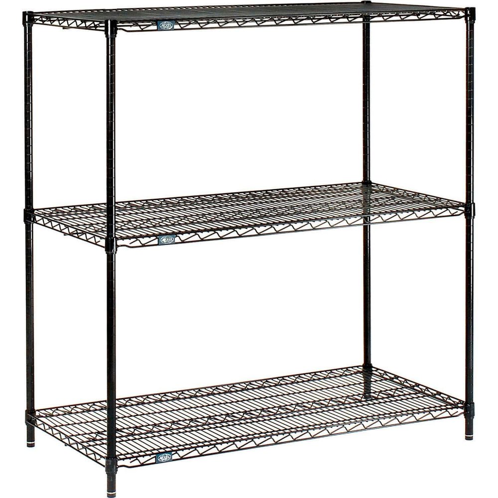 Nexel Black Epoxy, 3 Tier, Wire Shelving Starter Unit, 72"W x 24"D x 34"H