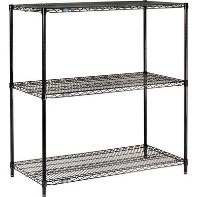 Nexel Black Epoxy, 3 Tier, Wire Shelving Starter Unit, 24" W x 24" D x 34" H