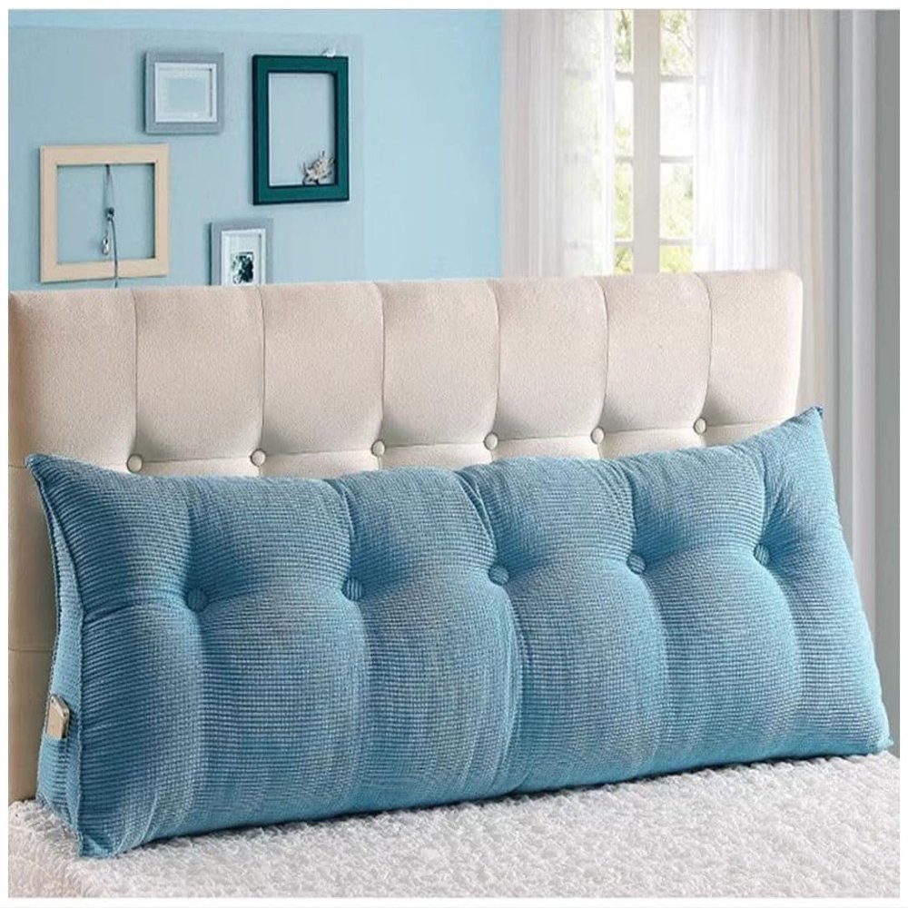 EORNOW Triangular Headboard Pillow/Bedside Cushion, Bed Sofa Long Reading Pillow with Detachable Zipper, Removable and Washable Large Bedrest Throw Pillows (Color : Sky Blue, Size : 100cm/39.3inch)