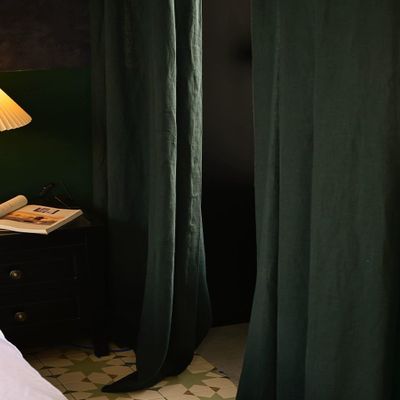 100% Linen Curtains Semi-Blackout Window Curtains 108 Inch 1 Pannels for Living Room, Light Filtering Semi Sheer Farmhouse Boho Curtain for Bedroom,Green (Pinch Pleated Curtains, 120"W x 108"L)