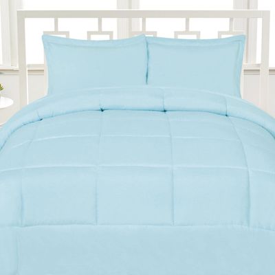 WegaLinen 3 Piece Luxurious Down Alternative Soft Solid Color Oversized King Comforter Box Stitch Sky Blue Duvet Insert Oversized King (116'' x 98'')