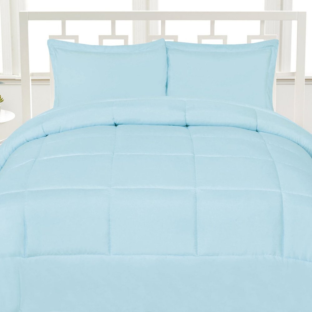 WegaLinen 3 Piece Luxurious Down Alternative Soft Solid Color Oversized King Comforter Box Stitch Sky Blue Duvet Insert Oversized King (116'' x 98'')