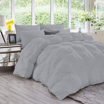 AHJ Beddings Luxurious 3 Piece Pinch Pleated Comforter Set (1 Comforter 500GSM Microfiber Filled + 2 Pillow Shams) 1000 Thread Count 100% Egyptian Cotton - Oversized King Size, Silver Grey