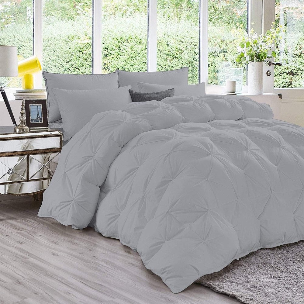AHJ Beddings Luxurious 3 Piece Pinch Pleated Comforter Set (1 Comforter 500GSM Microfiber Filled + 2 Pillow Shams) 1000 Thread Count 100% Egyptian Cotton - Oversized King Size, Silver Grey