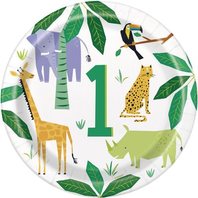 Unique 78355EU Eco-Friendly Paper Plates-23 cm-Animal Safari Party-8 Count (Pack of 1), Multicolour