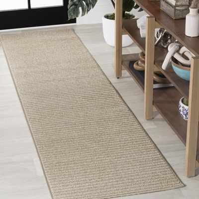 JONATHAN Y Aarhus High-Low Striped Beige Indoor/Outdoor Runner Rug 2x8, Minimalist Geometric, Classic,Farmhouse,Cottage,Vintage for Bedroom,Kitchen,Living Room,Non Shedding,Easy-Washing (SCN102C-28)